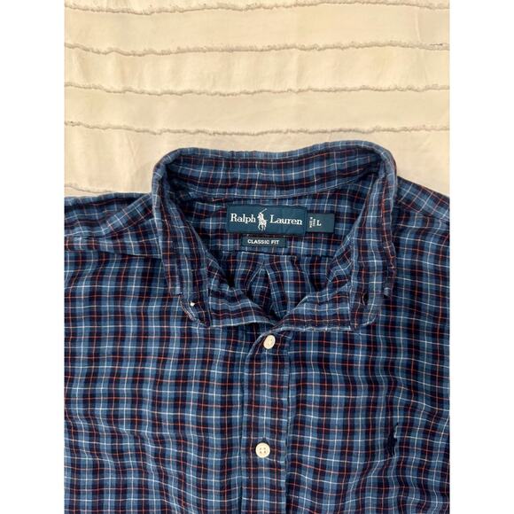 Ralph Lauren Plaid Button Down Shirt Men’s Large Blue Classic Fit Timeless - Picture 6 of 16
